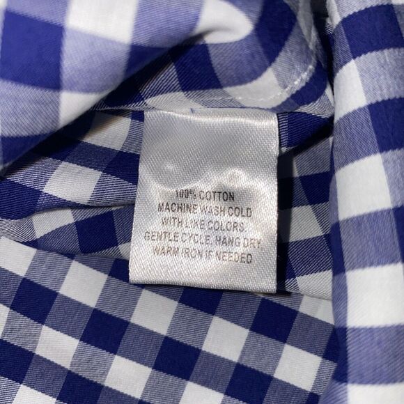 UNTUCKit Women's Size 12 Belleza Navy Blue Gingham Button Down Shirt Pocket - Picture 5 of 6